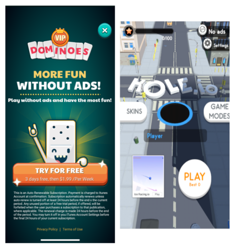 Examples from different apps with paid no-ads options