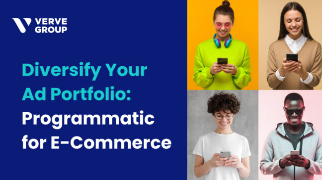 Grid of four smartphone users on their devices.