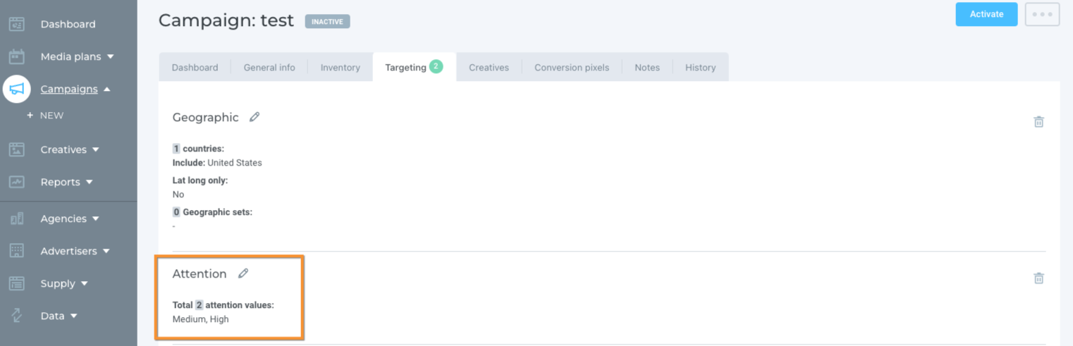 Attention targeting in Verve DSP